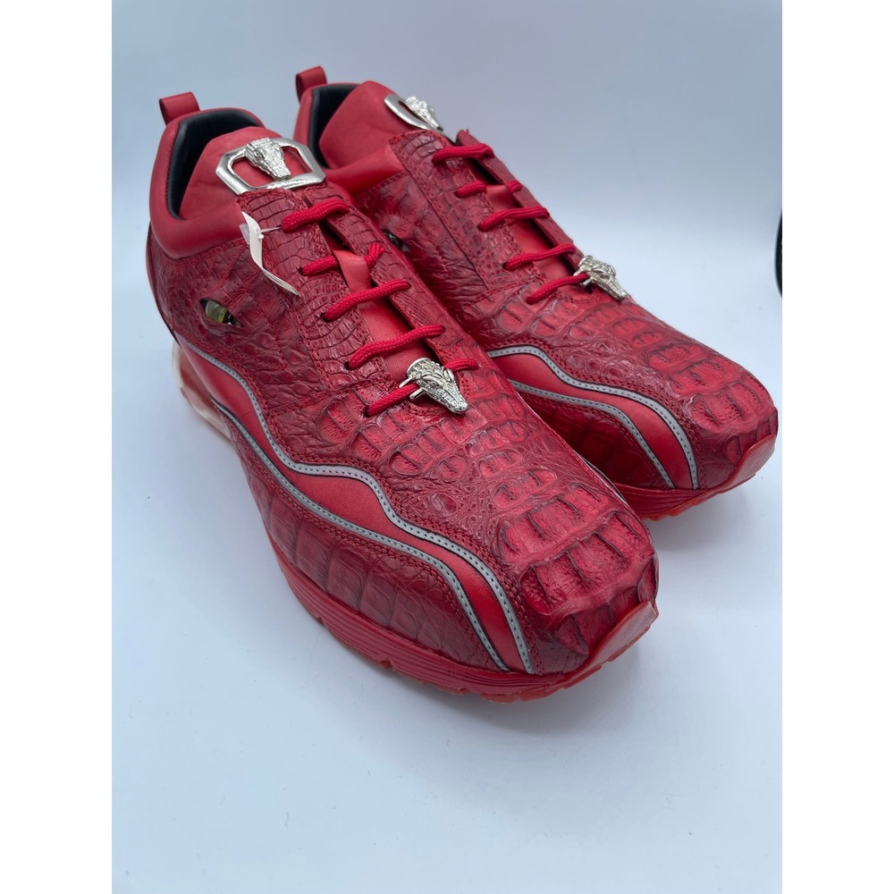 Belvedere Rexy Red Genuine Caiman Crocodile Leather Sneakers Mens 12 E04 NEW